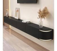 Soporte flotante de TV de 279.9 cm para televisores de 90 a 125 pulgadas, montado en la pared, totalmente montado, núcleo de madera maciza, bordes curvos, puertas abatibles, gestión de cables, ideal