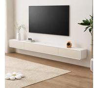 Soporte Flotante for TV Consola Multimedia Montada en pared for Televisores | Ahorro de Espacio, 2 Cajones, Puerta Abatible, Gestión de Cables Oculta, de 55-105 Pulgadas(White+light coffee,240CM/94.5IN)
