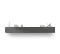 Soporte flotante para TV con 2 cajones, consola multimedia montada en la pared para apartamentos pequeños, armario de TV gris y negro con estante flotante de 220 cm