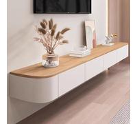 Soporte flotante para TV con 2 cajones y armario de almacenamiento grande montado en la pared para consola multimedia, armario de TV blanco (140 x 24 x 20 cm)