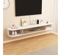 Soporte flotante para TV con puerta abatible, consola multimedia montada en la pared para almacenamiento pequeño en la sala de estar