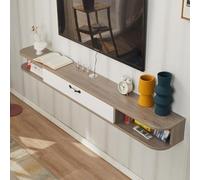 Soporte flotante para TV - Moderna consola multimedia montada en la pared con puertas abatibles para sala de estar, elegante solución que ahorra espacio