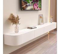 Soporte flotante para TV montado en la pared, consola multimedia de entretenimiento con armario de almacenamiento debajo de la TV, color blanco, 140 x 20 x 24 cm