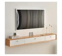 Soporte flotante para TV, mueble de madera para TV con puerta, 2 cajones, enrutador, estante de DVD, consola multimedia de entretenimiento para sala de estar y hotel