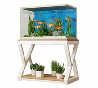 Soporte for acuario de dos niveles, estante for pecera de alta resistencia, con espacio de almacenamiento abierto, adecuado for la cría de peces y tortugas(White+Walnut,47.2x19.7in)