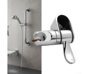 Soporte giratorio de 360° para alcachofa de ducha, instalación sin taladro para barras de 32 mm, soporte ABS resistente a los arañazos con almohadillas de goma, color plateado