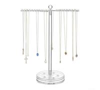 Soporte giratorio de metal para collar con marco acrílico, estante de exhibición de joyas con múltiples ganchos para organizar collares, pulseras y accesorios (1)