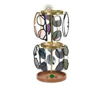 Soporte giratorio para gafas de sol de estilo nórdico, soporte organizador de gafas de sol de 2 niveles con 3 bandejas de almacenamiento para coleccionista de gafas, exhibición giratoria de 360° para