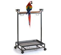 Soporte grande de hierro forjado para loros y pájaros, bandeja extraíble fácil de limpiar, percha, gimnasio de juego, patio de juegos, tazas de alimentación de acero inoxidable, soporte rodante sobre
