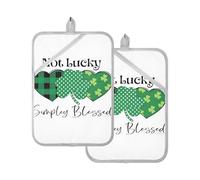 Soporte grande para ollas, resistente al calor, con texto en inglés "Not Lucky Simply Blessed Clover", para cocina, con bolsillo para horno, paquete de 2