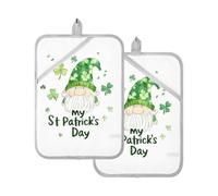 Soporte grande para ollas resistente al calor, diseño de trébol del día de San Patricio, gnomo, My Day, almohadillas calientes con bolsillos, paquete de 2