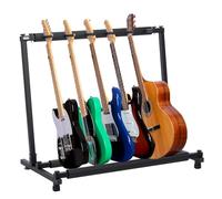 Soporte Guitarra de suelo para 5 instrumentos | Rack plegable universal para guitarra eléctrica, acústica o bajo | Estructura metálica resistente con protección de espuma y montaje sin herramientas