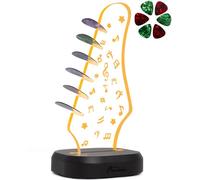 Soporte iluminado para púas de guitarra con 6 púas de guitarra, madera dura real y acrílico, estuche para almacenamiento y exhibición de púas, accesorios de música de guitarra, regalos para hombres