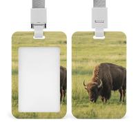 Soporte impermeable para tarjetas de identificación de bisonte come hierba con cordón separable, soporte para tarjetas de trabajo resistente, vertical transparente, soporte para etiquetas de nombre
