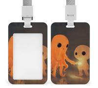 Soporte impermeable para tarjetas de identificación de dos fantasmas naranjas con cordón separable, soporte para tarjetas de trabajo resistente, vertical transparente, soporte para etiquetas de nombre