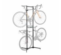 Relaxdays soporte para 2 bicicletas, MTB, carretera, e-bike, autoportante, con cesta, HxAnxF: 210x75x61 cm, acero negro