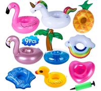 Soporte Inflable para Bebidas, Fyvadio 9 Piezas Flotador Inflable Posavasos para Bebidas con 1 Bomba de Aire Libre, Soporte Flotante de Baño para Fiesta de Piscina Playa Mini Juguetes Hinchables
