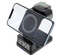 Soporte Magnético 4 En 1 con Cargador Inalámbrico De 15W Reloj Despertador