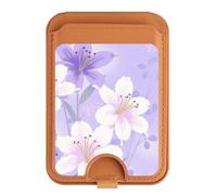 Soporte magnético para tarjetas con diseño de flores blancas y moradas para iPhone 16, 15, 14, 13 Pro Max, multicolor