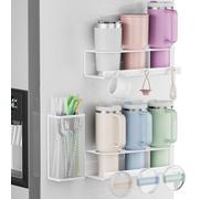 Soporte magnético para vasos Stanley 567/850.5/1,134 g, paquete de 2 | Organizador de botellas de agua resistente con cesta magnética y 6 ganchos para vasos laterales para nevera