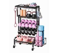Soporte Mancuernas, Accesorios Para eI | Multifuncional Estante de Almacenamiento de Yoga Esterilla con 4 Ruedas y Gancho, Organizador de Dispositivos de Fitness