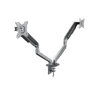 TOOQ DB4132TNR-G - Soporte de Mesa Giratorio e Inclinable para Pantallas de 17"-32" Pulgadas, de Dos Brazos, Ajustable y Regulable con Mecanismo Asistido por Muelles, Color Gris/Negro