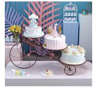 Soporte metálico para pasteles Estante de 3 niveles, Expositor para postres y repostería, Diseño creativo con forma de bicicleta(marrón,S)