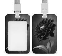Soporte minimalista para tarjetas de identificación, diseño de flor de dalia negra, retráctil, protector de tarjetas, placa de nombre, etiqueta de nombre para trabajo, oficina, médico, enfermera