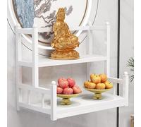 Soporte Moderno de Puja de Meditación de Mesa de Tributo de Altar de Santuario Montado en la Pared de Madera, Estante de Exhibición Chino de la Estatua de Fengshui Mesa de Pooja de Ofrenda de Buda