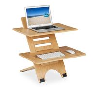 Relaxdays Soporte Ordenador de Pie, Altura Regulable, 2 Baldas, Bambú, Accesorio para Escritorios, Oficina, Natural, 61 x 60 x 61 cm