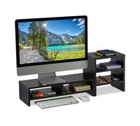 Relaxdays Soporte Monitor Modular Estante, 2 Partes, Organizador, Elevador Pantalla Escritorio, Atril PC Oficina, Negro, Caucho, 28 x 75,5 x 20 cm