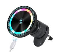 Soporte Móvil Coche para MagSafe 15W Cargador Inalámbrico Coche para MagSafe para Rejilla de Ventilación Soporte Magnetico movil Coche con Anillo de Metal para Rejilla del Aire para iPhone 17 16 15 14