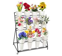 Soporte móvil de 3 niveles de metal resistente para plantas con ruedas, versátil estante de exhibición de flores para jardín, patio, balcón, sala de estar, tienda de flores (color: B)