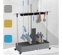 Soporte móvil de acero inoxidable para escobas, suministros de limpieza comercial, estante de almacenamiento de herramientas de jardín y soporte para paraguas, carrito de herramientas para el hogar y