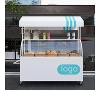 Soporte móvil de exhibición de alimentos con toldo sobre ruedas, carrito de postre de metal con ruedas bloqueables para fiestas y proveedores al aire libre