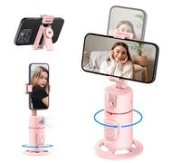 Soporte Móvil de Seguimiento Facial Automático, Control de Gestos & Control Remoto, Soporte de Cámara Móvil Giratorio de 360 Grados, Trípode de Palo de Selfie del iPhone, Barra Telescópica (Rosa)