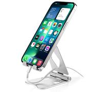 Soporte Móvil Mesa, Ajustable Soporte Teléfono Mesa - Plegable Soporte Dock Base Teléfono de Aluminio para iPhone 14, 14 Plus, 13, 13 Pro, 12 Pro MAX, 12, 11 Pro, X, SE, Samsung S21 y Más