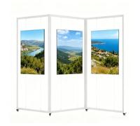 Soporte Móvil para Exposición de Arte con Ruedas, Portapósters de Doble Cara Independiente, Estante Plegable de Aleación de Aluminio para Mostras, Galerías, Oficinas y Eventos(White,3PCS_100*240CM)