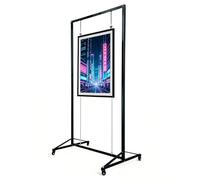 Soporte Móvil para Exposición de Arte con Ruedas, Portapósters de Doble Cara Independiente, Estante Plegable de Aleación de Aluminio para Mostras, Galerías, Oficinas y Eventos(Black,1PCS_100*240CM)