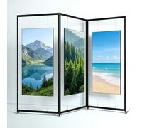Soporte Móvil para Exposición de Arte con Ruedas, Portapósters de Doble Cara Independiente, Estante Plegable de Aleación de Aluminio para Mostras, Galerías, Oficinas y Eventos(Black,3PCS_120*220CM)
