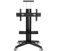 Soporte móvil para TV con bandeja giratoria e inclinable, se adapta a televisores de 32 a 70 pulgadas, soporta hasta 80 kg, elegante diseño negro, perfecto para sala de estar y cine en casa.