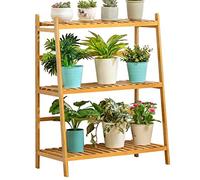 Soporte multifuncional de madera para plantas de 3 niveles, estante decorativo para interiores y exteriores, para patio, jardín, balcón, patio (70 cm de altura)