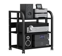 Soporte multimedia AV con ruedas, gabinete de audio estéreo de 3 niveles, torre de DVD, consola de juegos, amplificador de alta fidelidad y estante para reproductor de discos de CD, almacenamiento de