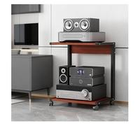 Soporte multimedia AV de 2 niveles, armario estéreo HIFI, torre de audio de madera con ruedas para almacenamiento en el hogar y centro de entretenimiento