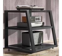 Soporte multimedia AV de 3 niveles, multifuncional, gabinete de almacenamiento abierto, estante de audio para oficina en casa y teatro, elegante solución de almacenamiento de medios (negro)