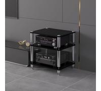 Soporte multimedia AV de 3 niveles para cine en casa, color negro, estantería audiovisual, reproductor de discos, consola de almacenamiento estéreo de esquina, muebles de entretenimiento modernos