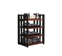 Soporte multimedia AV de 4 niveles, torre de audio ajustable, estantes de madera para equipos estéreo, cine en casa y gabinete de juegos, ideal para salas de estar y grabación