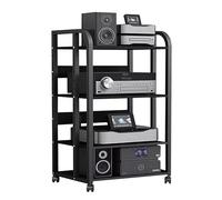 Soporte multimedia AV - Estante de audio resistente de 3/4 niveles con ruedas, torre de DVD, gabinete estéreo para CD y reproductor de discos, consola de juegos, amplificador de alta fidelidad.