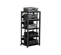 Soporte Multimedia AV Soporte for medios audiovisuales de 3, 4 y 5 niveles con ruedas, consola multimedia, gabinete HIFI con estantes ajustables, reproductor de discos de CD moderno Media(Noir,109cm)