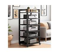 Soporte Multimedia AV Soporte for reproductor de DVD y CD con ruedas, soporte de torre for audio y video, mueble estéreo moderno y abierto for sala de estar. Media(Noir)